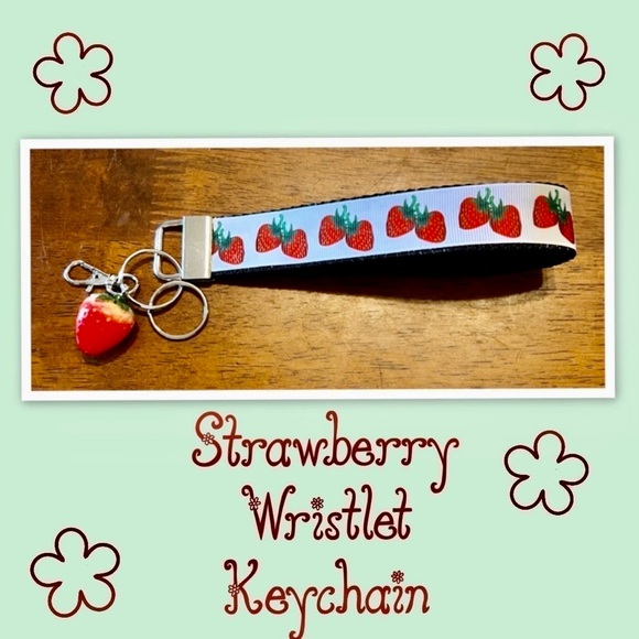 Strawberry Wristlet Keychain, Wristlet Keychain, Strawberry Keychain - Picture 2 of 2